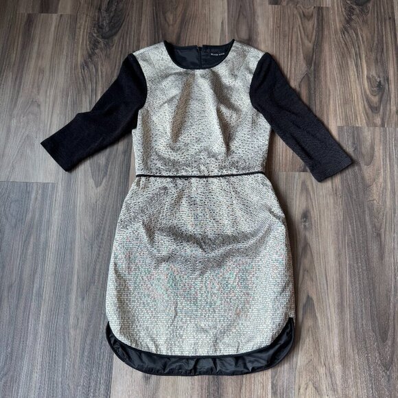 Black Halo Savona Metallic Gold Black Sleeve Mini Dress Size 4 sparkle sequin - Picture 1 of 14